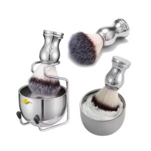 Brocha, soporte y cuenco para crema de afeitar